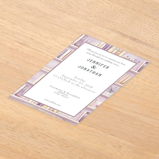 Rustic Book Lovers Print Wedding Invitation アクリル招待状 (レイダウン)