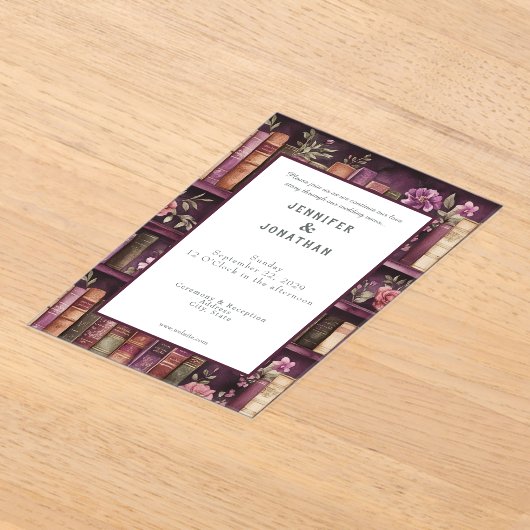 Rustic Book Lovers Print Wedding Invitation アクリル招待状 (レイダウン)