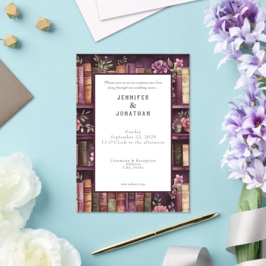Rustic Book Lovers Print Wedding Invitation アクリル招待状 (インサイチュ (ウェディング))