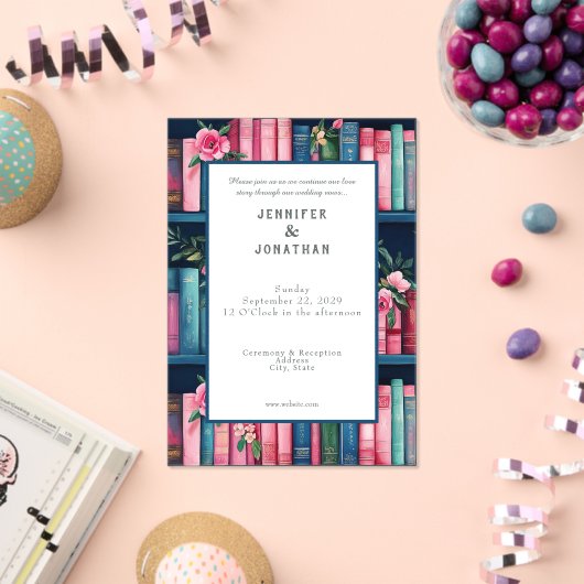 Rustic Book Lovers Print Wedding Invitation アクリル招待状 (インサイチュ (お祝い))