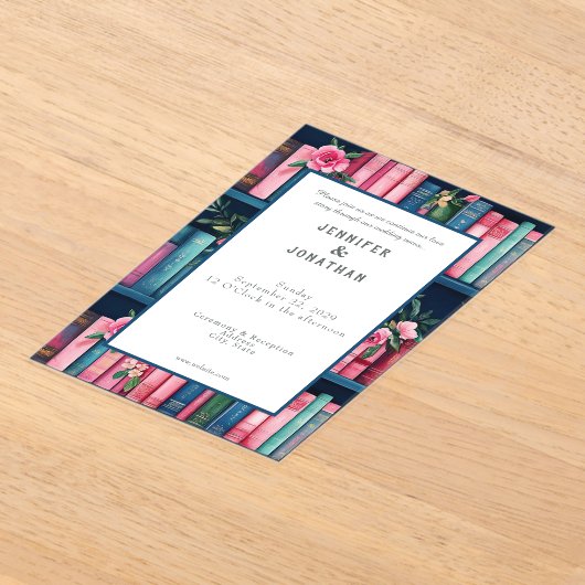Rustic Book Lovers Print Wedding Invitation アクリル招待状 (レイダウン)