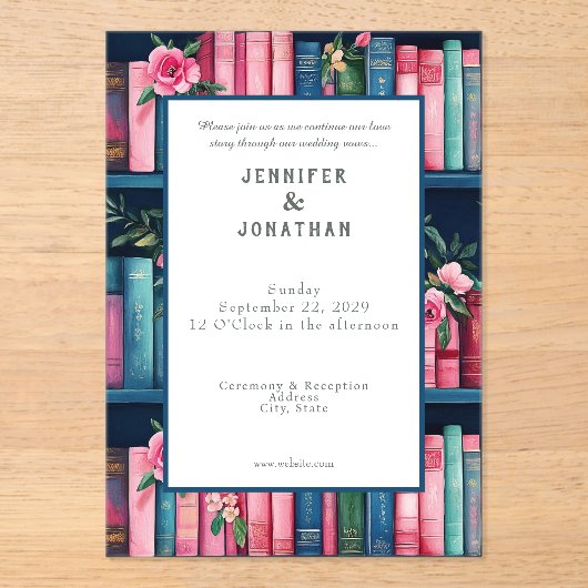 Rustic Book Lovers Print Wedding Invitation アクリル招待状 (正面)