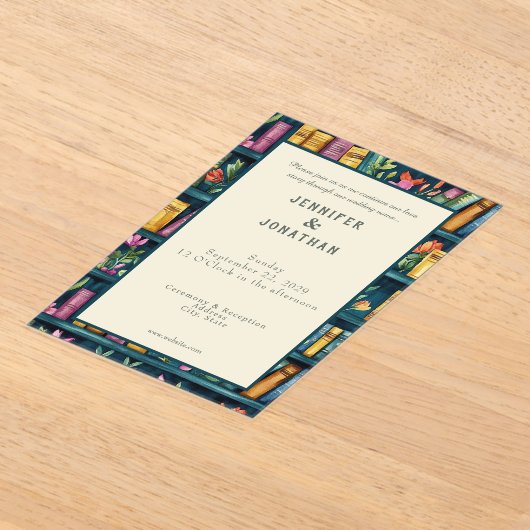 Rustic Book Lovers Print Wedding Invitation アクリル招待状 (レイダウン)