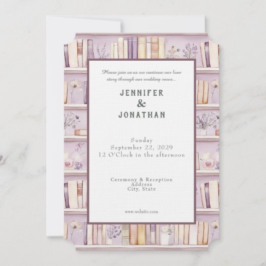 Rustic Book Lovers Print Wedding Invitation 招待状 (正面)
