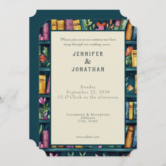 Rustic Book Lovers Print Wedding Invitation 招待状 (正面/裏面)