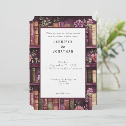 Rustic Book Lovers Print Wedding Invitation 招待状 (スタンド正面)