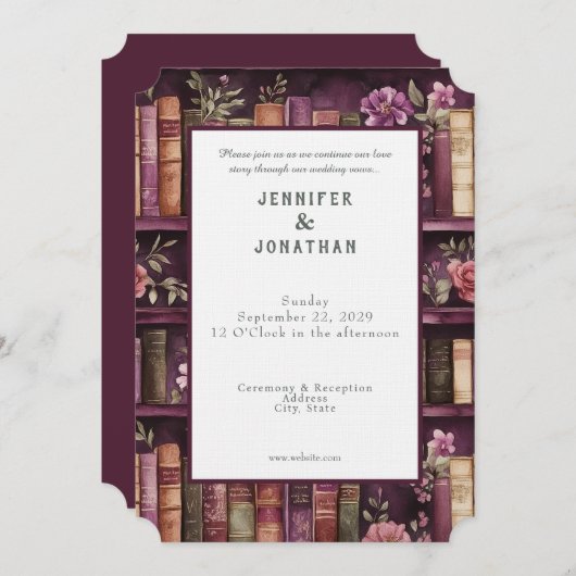 Rustic Book Lovers Print Wedding Invitation 招待状 (正面/裏面)