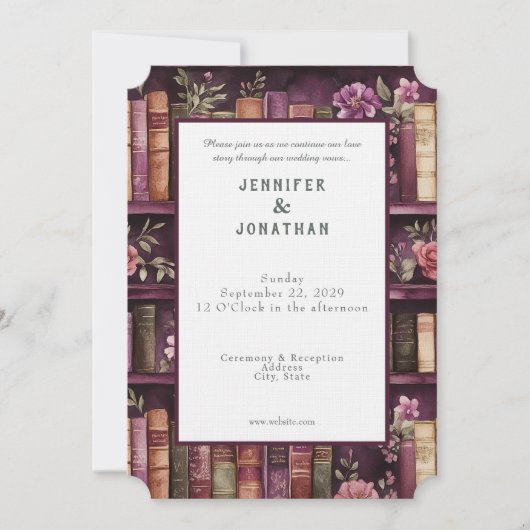 Rustic Book Lovers Print Wedding Invitation 招待状 (正面)