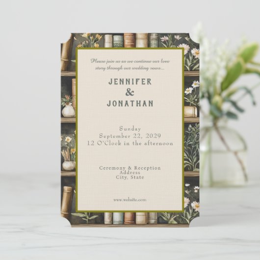 Rustic Book Lovers Print Wedding Invitation 招待状 (スタンド正面)