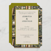 Rustic Book Lovers Print Wedding Invitation 招待状 (正面/裏面)
