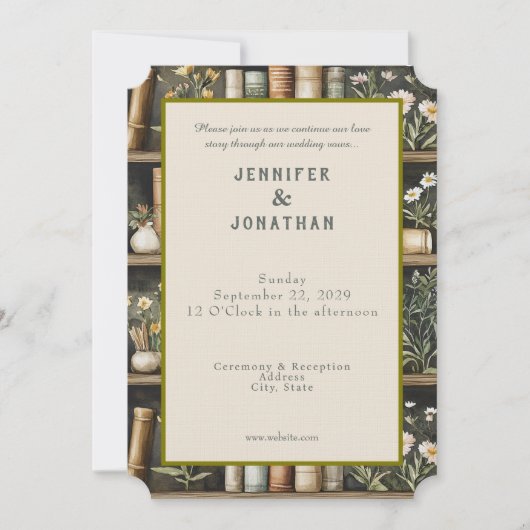Rustic Book Lovers Print Wedding Invitation 招待状 (正面)