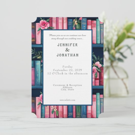 Rustic Book Lovers Print Wedding Invitation 招待状 (スタンド正面)