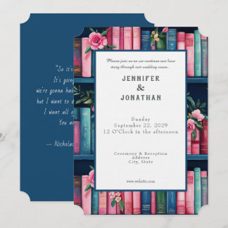 Rustic Book Lovers Print Wedding Invitation 招待状