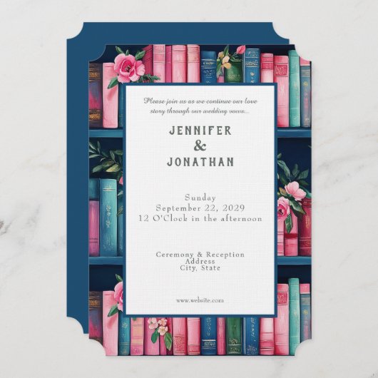 Rustic Book Lovers Print Wedding Invitation 招待状 (正面/裏面)