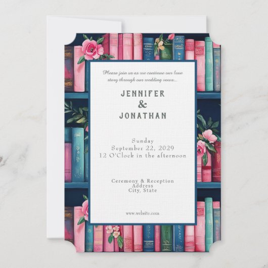 Rustic Book Lovers Print Wedding Invitation 招待状 (正面)