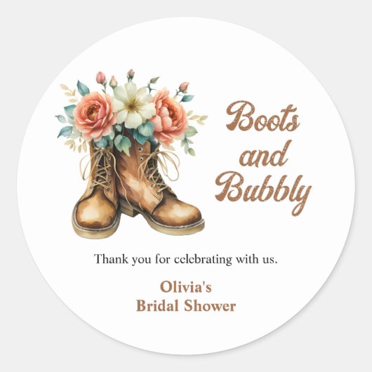Rustic Boots and Bubbly Bridal Shower ラウンドシール (正面)