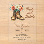 Rustic Boots and Bubbly Western Bridal Shower  アクリル招待状 (正面)