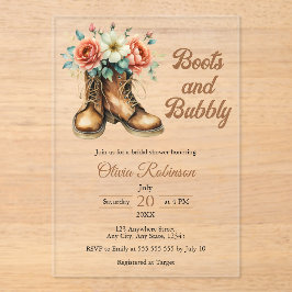 Rustic Boots and Bubbly Western Bridal Shower  アクリル招待状