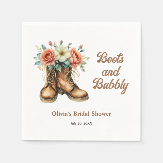 Rustic Boots and Bubbly Western Bridal Shower スタンダードカクテルナプキン (正面)