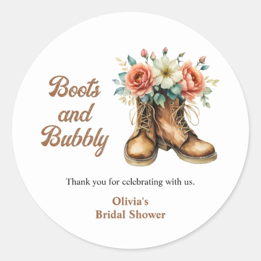 Rustic Boots and Bubbly Western Bridal Shower  ラウンドシール (正面)