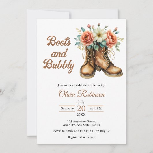Rustic Boots and Bubbly Western Bridal Shower 招待状 (正面)