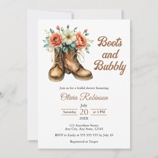 Rustic Boots and Bubbly Western Bridal Shower  招待状 (正面)