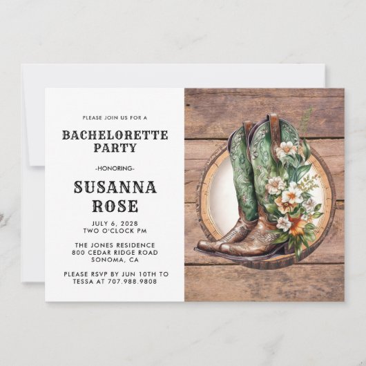 Rustic Boots Bachelorette Party 招待状 (正面)