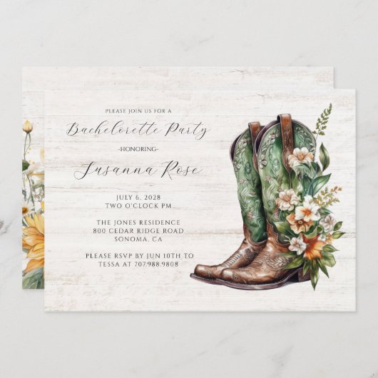 Rustic Boots Bachelorette Party 招待状 (正面/裏面)