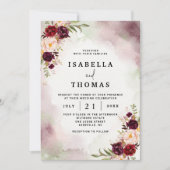 Rustic Bordeaux Blush Floral Wedding Invitation 招待状 (正面)