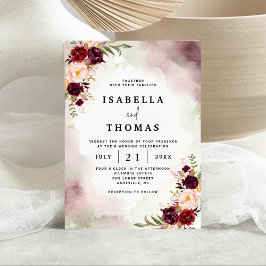 Rustic Bordeaux Blush Floral Wedding Invitation 招待状
