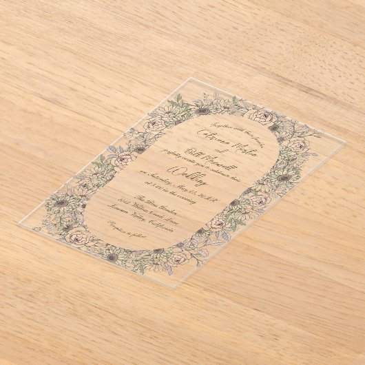 Rustic Botanical Acrylic Wedding Invitation アクリル招待状 (レイダウン)
