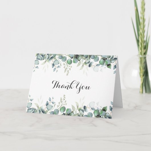 Rustic Botanical Eucalyptus Greenery Wedding サンキューカード (正面)