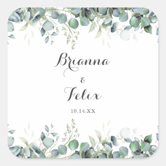 Rustic Botanical Eucalyptus Greenery Wedding スクエアシール (正面)
