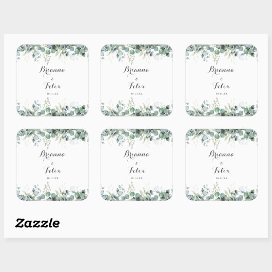 Rustic Botanical Eucalyptus Greenery Wedding スクエアシール (シート)