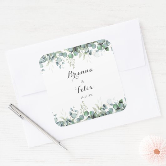 Rustic Botanical Eucalyptus Greenery Wedding スクエアシール (封筒)
