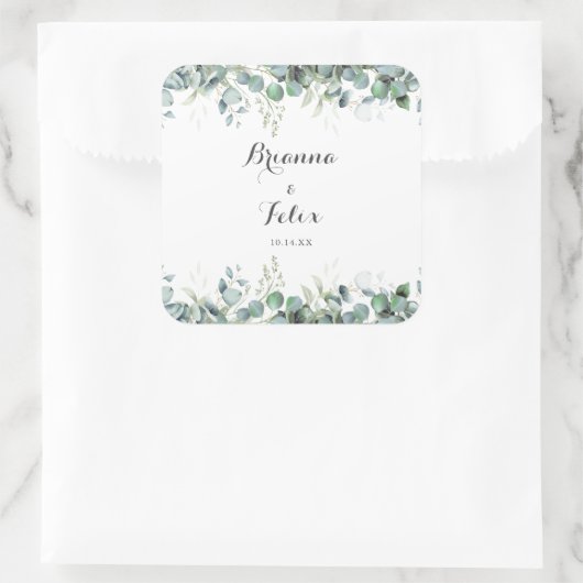 Rustic Botanical Eucalyptus Greenery Wedding スクエアシール (バッグ)