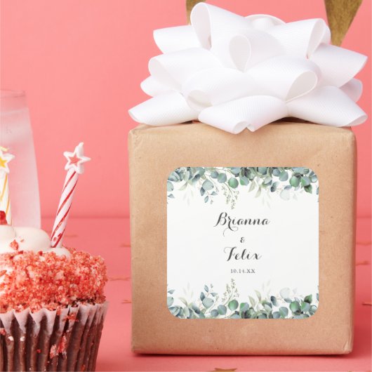 Rustic Botanical Eucalyptus Greenery Wedding スクエアシール (パーティー)