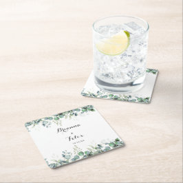 Rustic Botanical Eucalyptus Greenery Wedding スクエアペーパーコースター