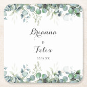 Rustic Botanical Eucalyptus Greenery Wedding スクエアペーパーコースター (正面)