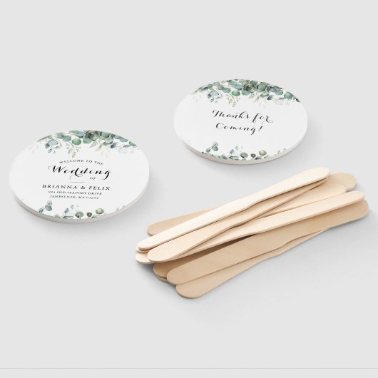 Rustic Botanical Eucalyptus Greenery Wedding ハンドファン (組立なし)