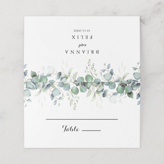 Rustic Botanical Eucalyptus Greenery Wedding プレイスカード (外部開封)