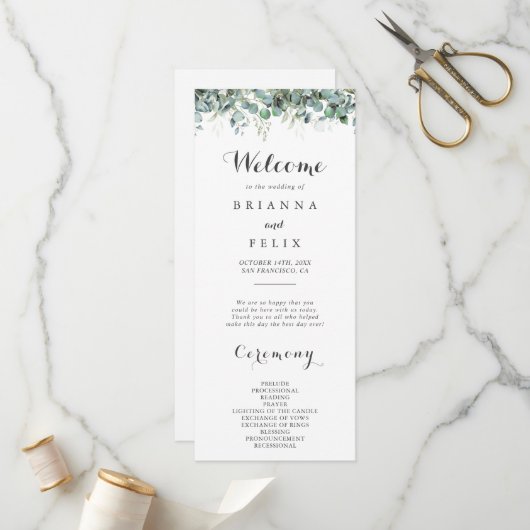 Rustic Botanical Eucalyptus Greenery Wedding プログラム (正面/裏面インサイチュ)