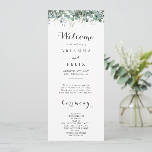 Rustic Botanical Eucalyptus Greenery Wedding プログラム (スタンド正面)