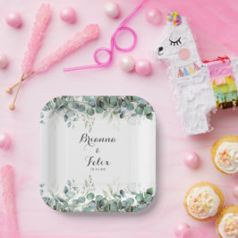 Rustic Botanical Eucalyptus Greenery Wedding ペーパープレート