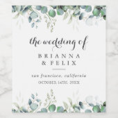 Rustic Botanical Eucalyptus Greenery Wedding ワインラベル (シングルラベル)