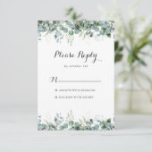 Rustic Botanical Eucalyptus Greenery Wedding 出欠カード (スタンド正面)