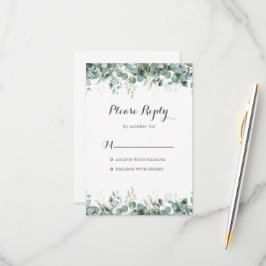 Rustic Botanical Eucalyptus Greenery Wedding 出欠カード