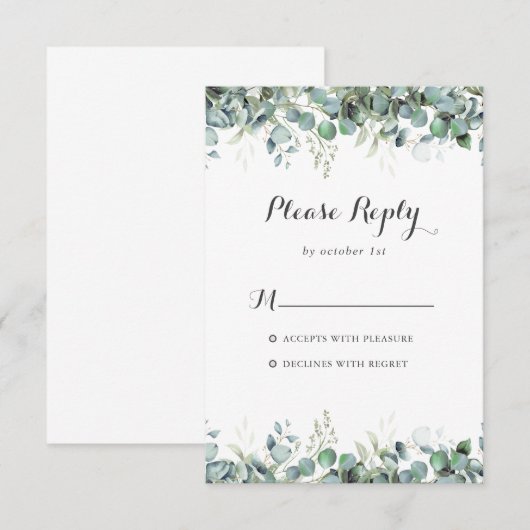 Rustic Botanical Eucalyptus Greenery Wedding 出欠カード (正面/裏面)