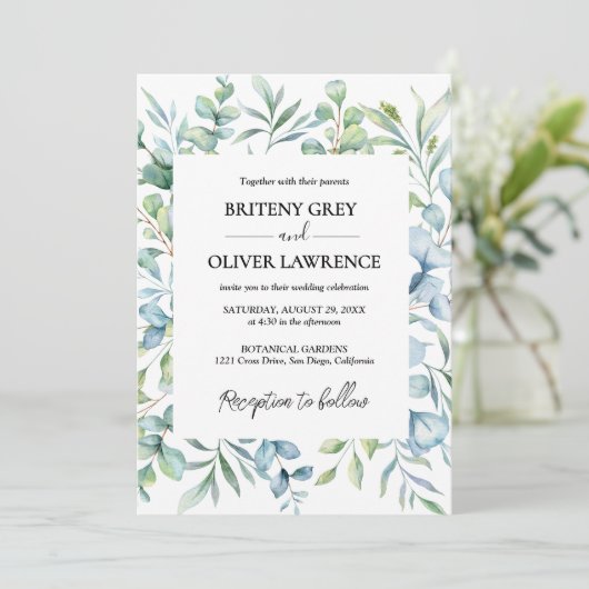 Rustic Botanical Eucalyptus Greenery Wedding 招待状 (スタンド正面)