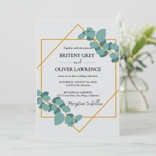 Rustic Botanical Eucalyptus Greenery Wedding 招待状 (スタンド正面)